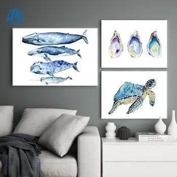 

Oyster Nautical Vintage Posters and Prints Shark Whale Sea Turtle Abalone Canvas Painting Pictures Bathroom Wall Art Decoration