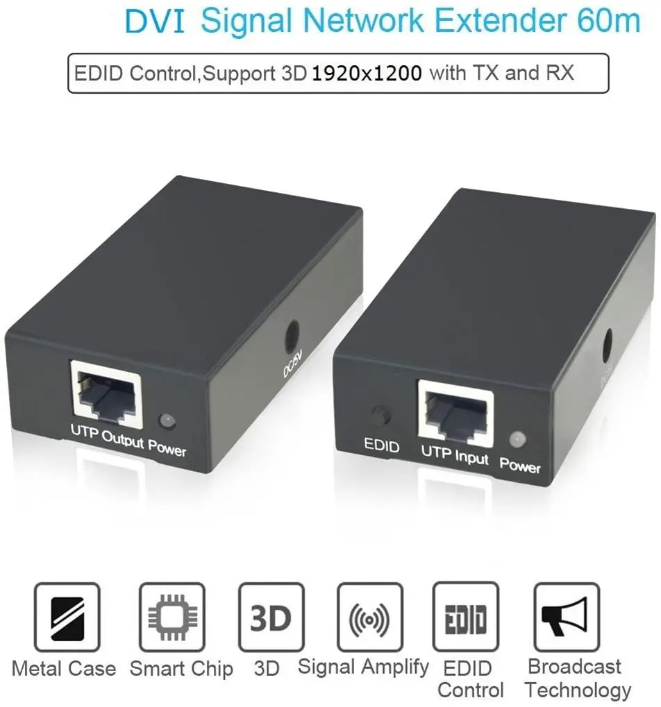 DVI-RJ45 익스텐더 1080P 무손실 증폭기 익스텐더 1080P, Cat5e 를 통한 1080P (최대 60M, 송신기 수신기) 와 호환 가능