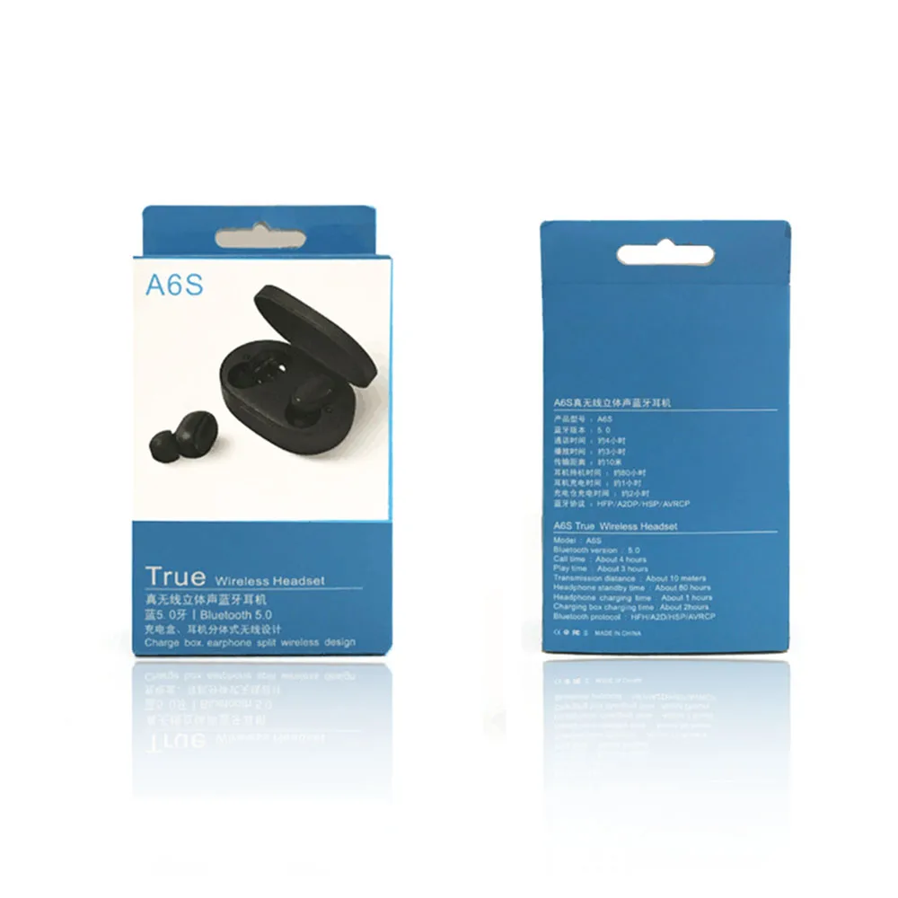 E6S/A6S Беспроводная bluetooth-гарнитура с коробкой TWS наушники True-wireless In-Ear BT5.0 гарнитура 6 мм подвижная катушка спортивные наушники