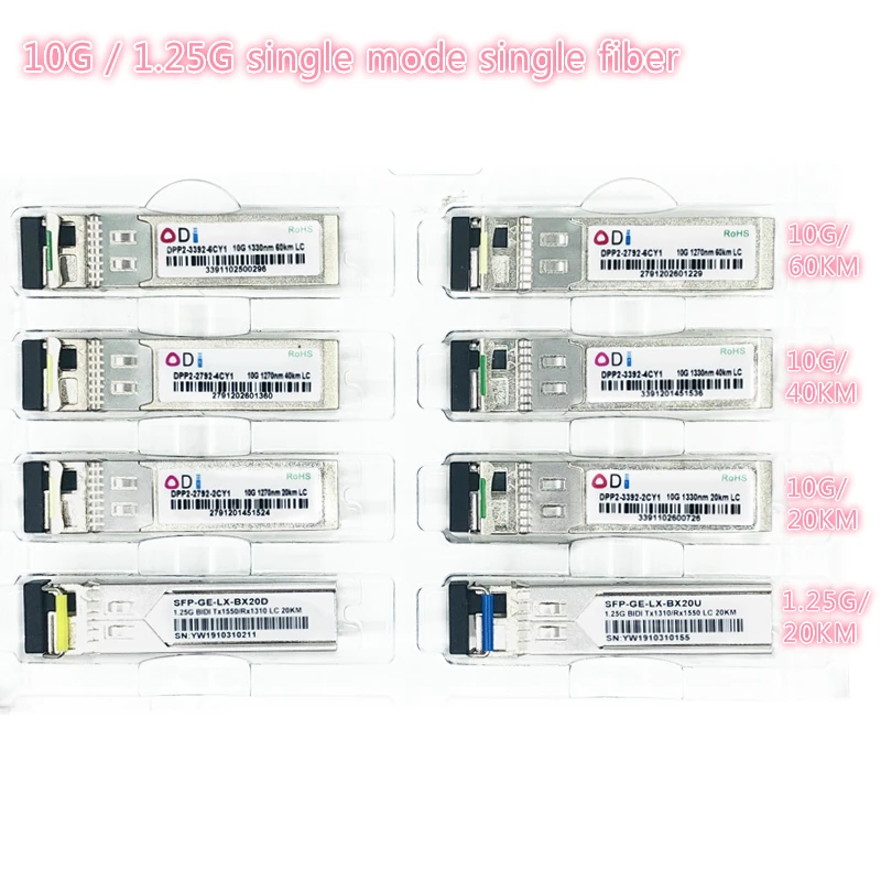 

SFP 1.25G/10G LC 20/40/60KM 1270nm/1330nm Single Fiber SFP Optical Module Transceiver Industrial grade -40-85 Celsius for switch