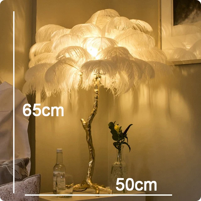 Современный роскошный золотой торшер из страусиных перьев, медный, латунный, резиновый, скандинавский, стоячий светильник для виллы, Трехместный гостиничный декоративный светильник - Цвет абажура: white H65CM