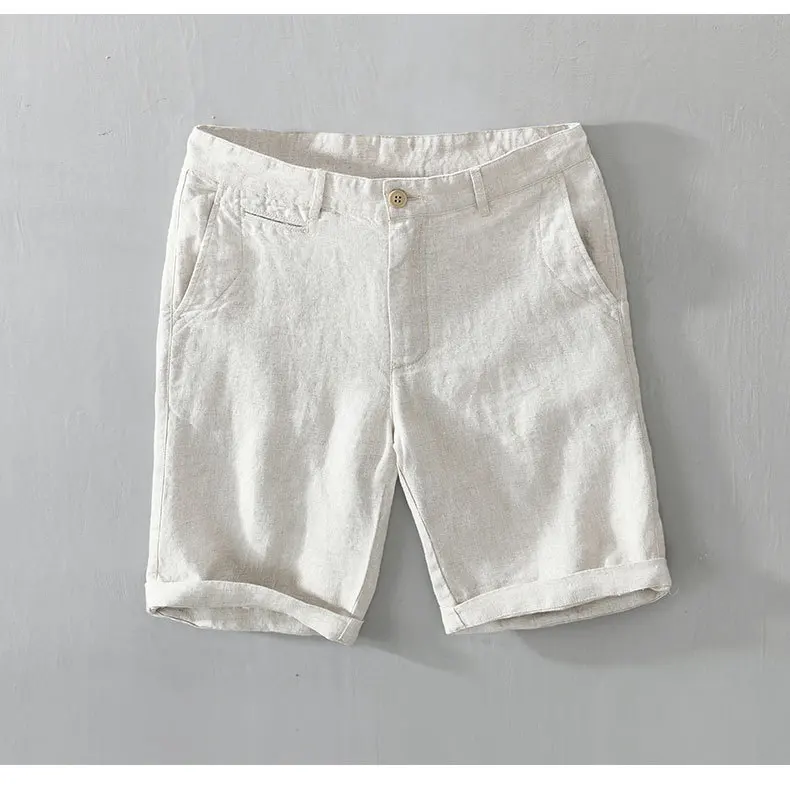 Linen Beach Shorts Mid Waist Men’s Summer Casual Business Straight Fit Pants