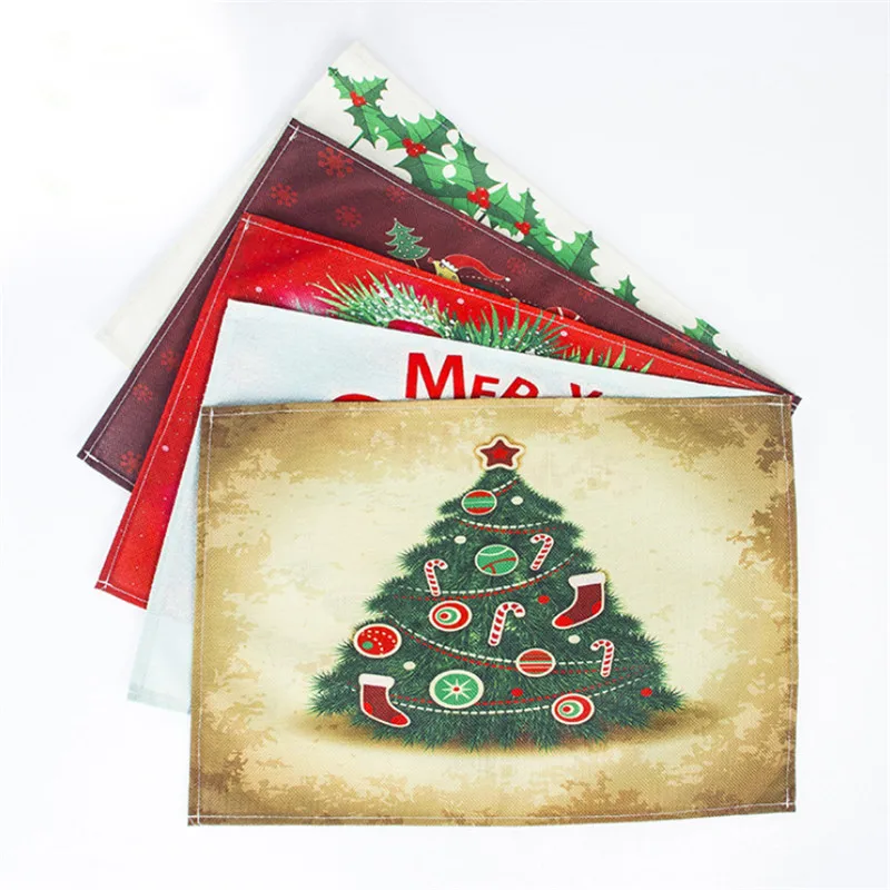 

Merry Christmas Table Mat Decor Santa Snowman Pattern Pads Bowl Fork Mat Linen Placemats Xmas Gift Navidad 44x31cm