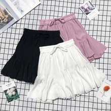 Новые Женские однотонные повседневные плиссированные юбки с высокой талией с рюшами милые юбки Bestie Необычные Юбки-трапециевидные юбки с хвостом