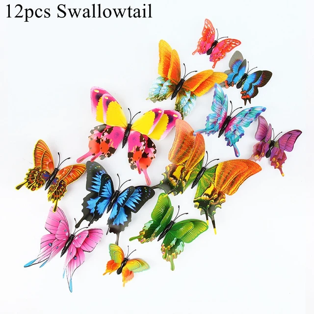 12PCS Butterfly Decoration stickers Decorative Butterflies For Birthday Party Supply 3D butterfly Theme Parti Decor Wedding swallowtail