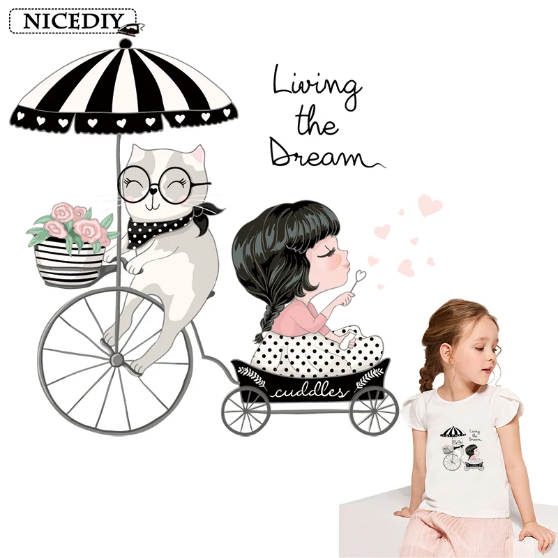 

Nicediy Thermo Stickers Iron On Transfer For Clothes Stripes Cute Cat Bike Patch Heat Transfer Vinyl Applique On Clothes Decor