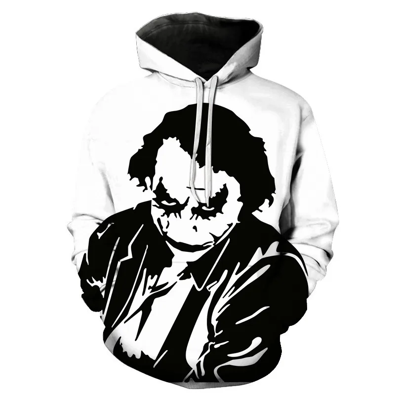 Joker Funny Hoodie Halloween Crazy Smile Pullover Long Sleeve Sweatshirt Fashion Stree Coats Cool Unisex Sportwear mens hoodies