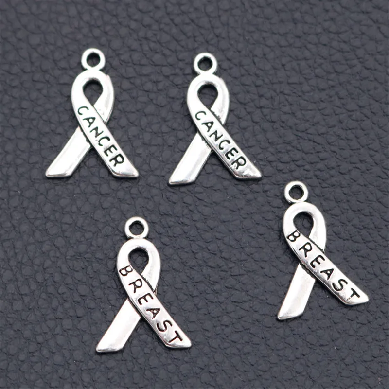 

WKOUD 20pcs Tibetan Silver Ribbon Charms , Breast Cancer Awareness Ribbon Pendant , Jewelry DIY Unique Craft Supplies 23*16mm