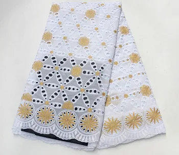 

White+Gold African Swiss voile laces fabric in Switzerland high quality embroidered stones French lace fabric for evening dress