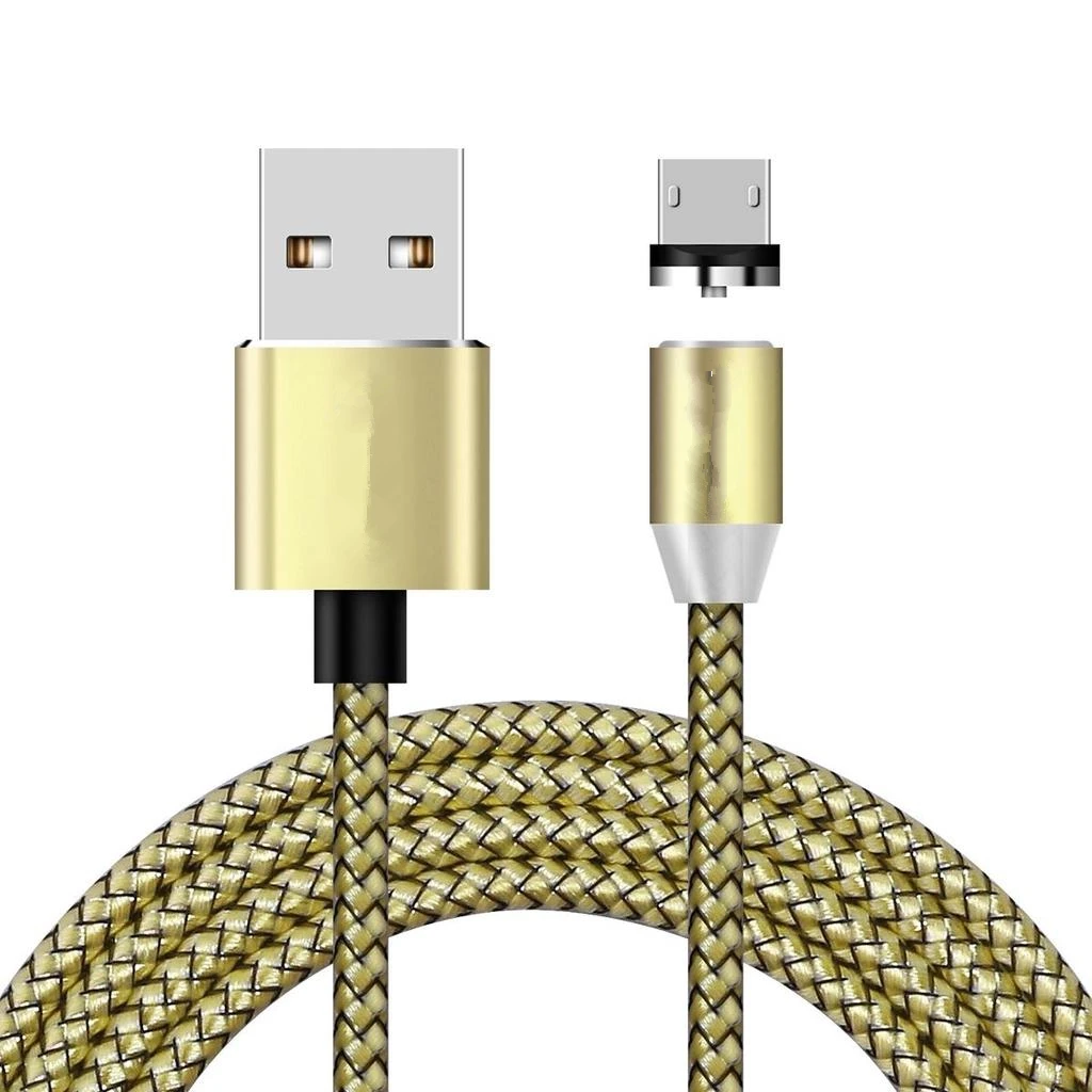 Магнитный кабель в оплетке для мобильного телефона светодиодный Micro USB type C для iPhone X 7 8 6 Xs XR samsung Galaxy S9 S10 Plus S10e 70 A7 J6 A8 M30 - Цвет: gold Cable and Plug