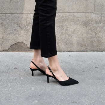 

Flock Sandals Women Summer Shoes Mules Gladiator Pumps 8cm High Heels Fashion Stiletto 2019 New Black Apricot Ladies Shoes