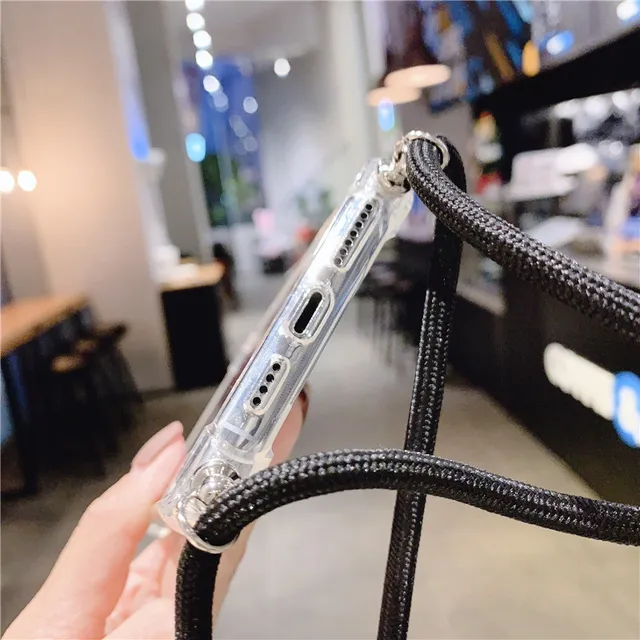 Crossbody Necklace Cord Lanyards Transparent soft Phone Case For iphone 12 14 7 8 Plus X XR XS 11 Pro Max 13 MiNi 13 Pro SE 3 4