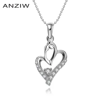 

AINUOSHI 925 Sterling Silver Pendant Necklace for Women Girl Hallow Love Hearts Cute Long Chain Necklace Wedding collar de plata