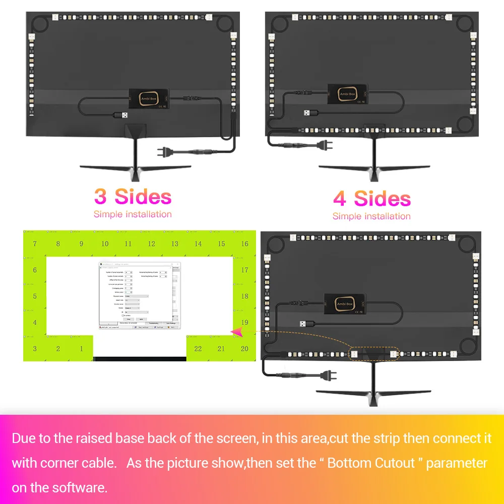 USB Ambilight TV PC Screen LED TV Backlight LED Strip USB Output RGB Dream Screen LED Lights Strip Kit, Color Changing Strips