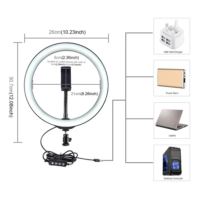 20LEDs Ring Light 7.6 Inch With Tripod Stand USB 3 Modes LED Light For Live Stream Make Up Light Lamparas 40AUG2911