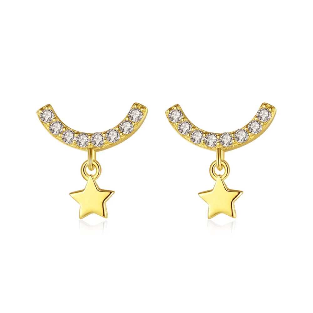 

Dainty 14k Real Gold Earring Star Smile Cz Aaa Zircon Crystal Stud Earrings For Women Fine Jewelry Brincos Wedding Gifts
