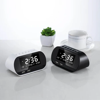 

AM/FM LED Clock Radio Electronic Desktop Alarm Clock Digital Table Clocks Snooze Function Temperature & Calendar Display