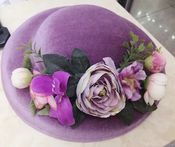 

Handmade Luxury BIg Wedding Hat Violate Fairy Flower Fascinator Hat Velour Hat Photo Shoot Party Bride Floral Hat Headwear 2020