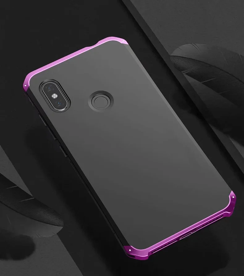 Роскошный бронированный чехол для Xiaomi Redmi Note 7 Pro Чехол Note6 Алюминиевый металлический бампер жесткий ТПУ задняя крышка для Xiaomi 8 SE чехол - Цвет: black purple