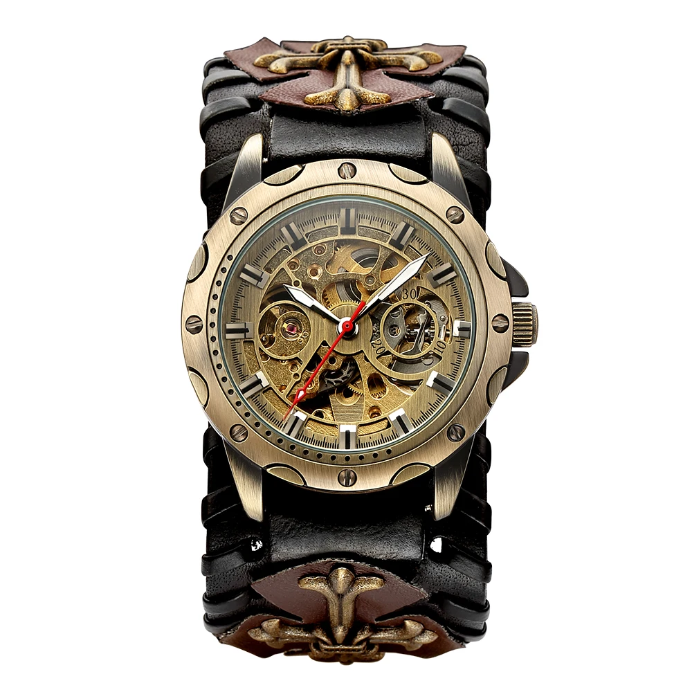 Vintage Gothic Steampunk Automatic Men's Watch - Brown Dial