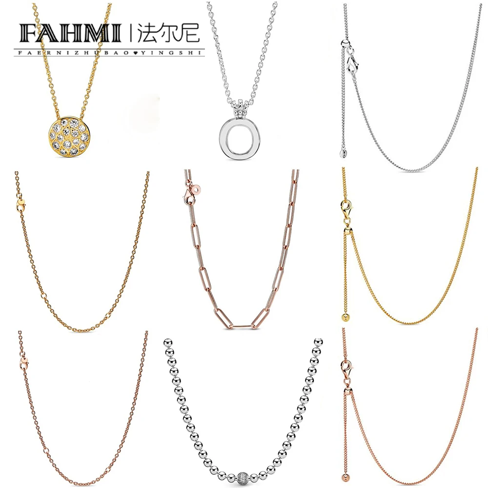 

FAHMI 100% 925 Sterling Silver 2019 Autumn Preview Shine Curb Chain Necklace Rose Long Link Cable Chain Necklace Oak Leaf Crown