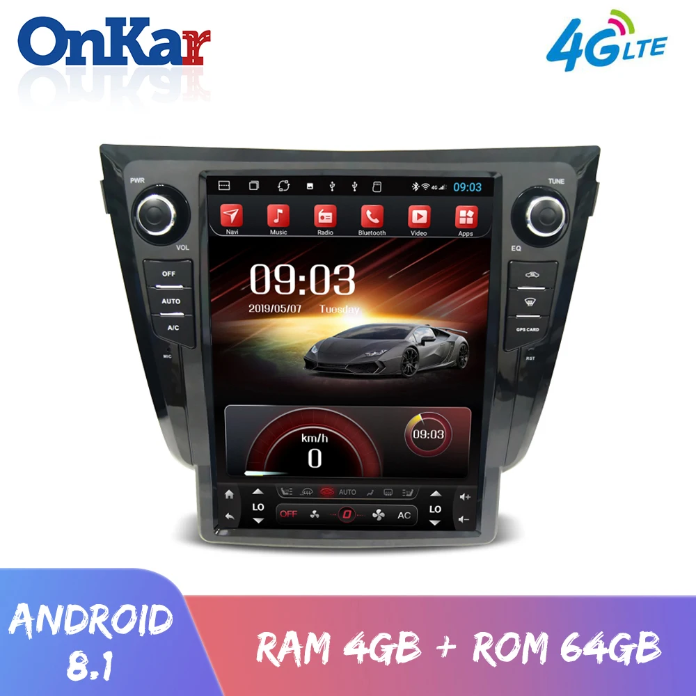ONKAR 1 Din автомагнитола gps Android 8,1 для Nissan X-Trail Qashqai 12,1 дюймов вертикальный экран ram 4 Гб rom 64 Гб Поддержка управления переменного тока