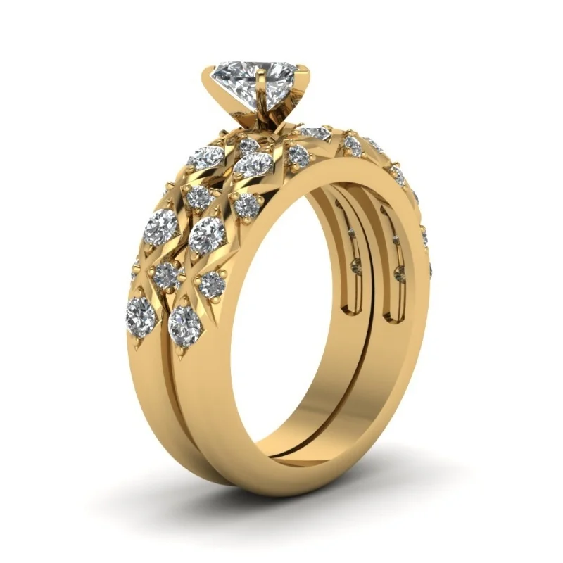 Элегантный женский набор колец, модное кольцо в форме сердца с кристаллами, стразы для женщин, аксессуары для невесты, свадебное ювелирное изделие, подарок золотого цвета