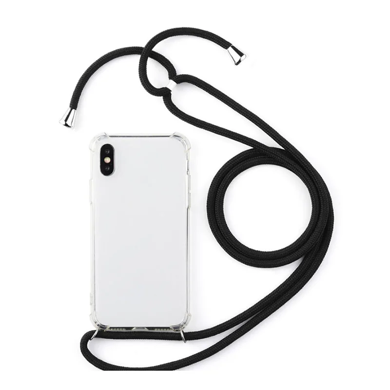 Прозрачный чехол для iPhone 7 для телефона 8 7p 8p Xs мягкий TPU высококачественный чехол для телефона ожерелье-шнурок с кулоном плечевой ремень веревка шнур