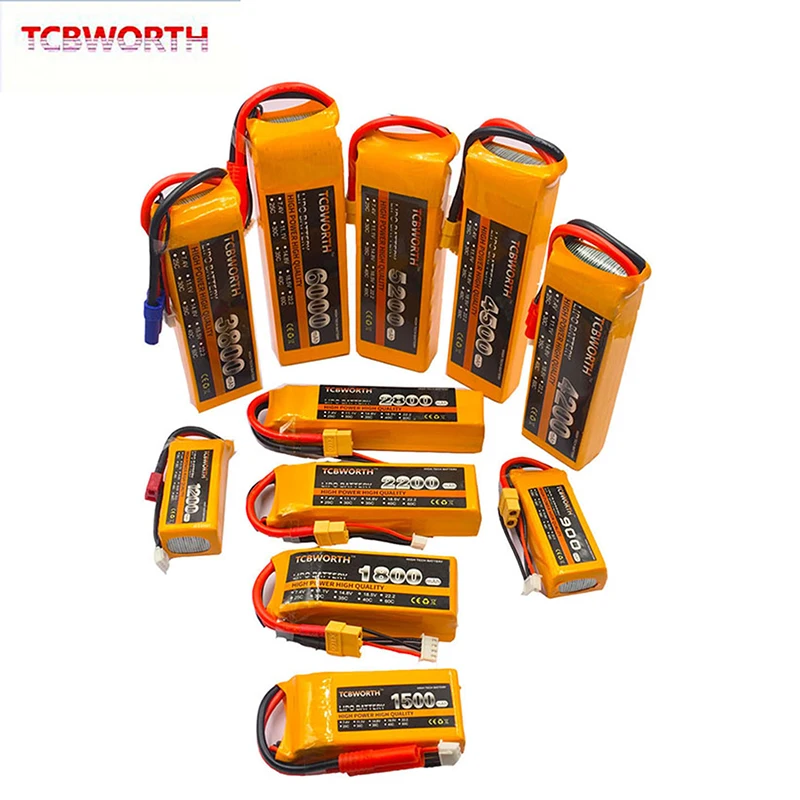 Vue latérale de la batterie drone LiPo 6S 5200mAh 35C T Plug montrant les prises et l'épaisseur.
