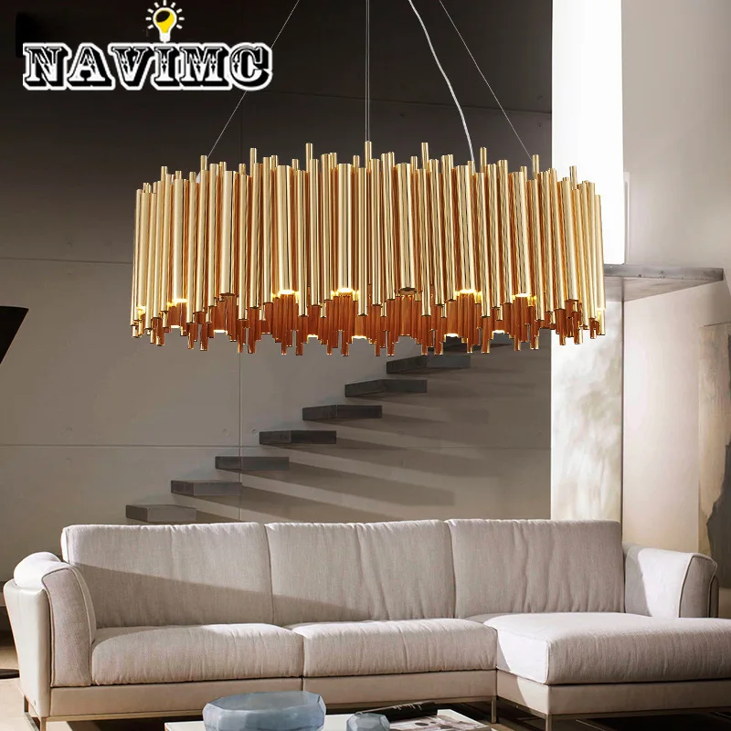 

Italian Style Aluminum Tubular Gold LED Bulb Chandelier for Kitchen Dining Room Bedroom Lighting