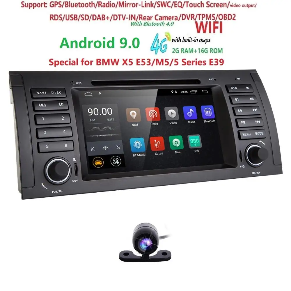 Discount 7"Quad Core 1 Din AutoRadio Car Dvd-speler Multimedia for BMW E39 bmw x5 e53 Android 9.0 Gps-navigation Head unit 2+16GB Wifi 4G 1
