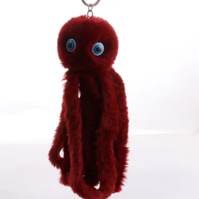 ZG милый Cthulhu Осьминог помпон брелок мягкая игрушка брелок шарик из искусственного кроличьего меха женская сумка для автомобиля помпон брелок для ключей помпон - Цвет: wine  red