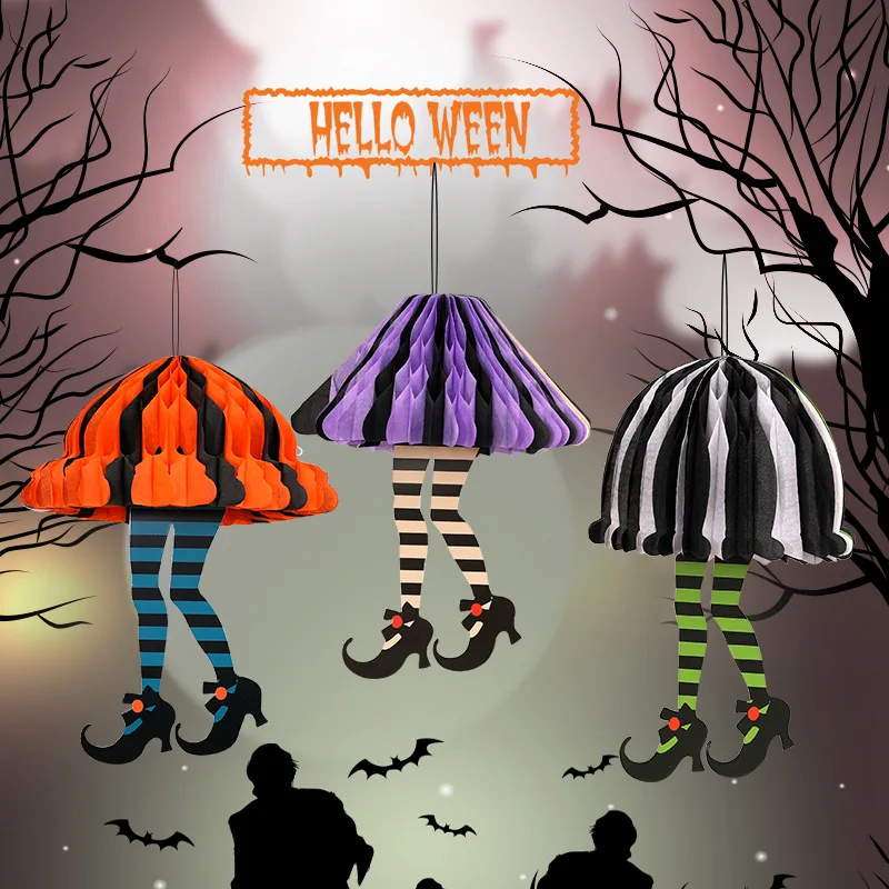 

Halloween witch fan-shaped decorative lanterns creative swing skirt high heels shopping mall bar home decoration pendant