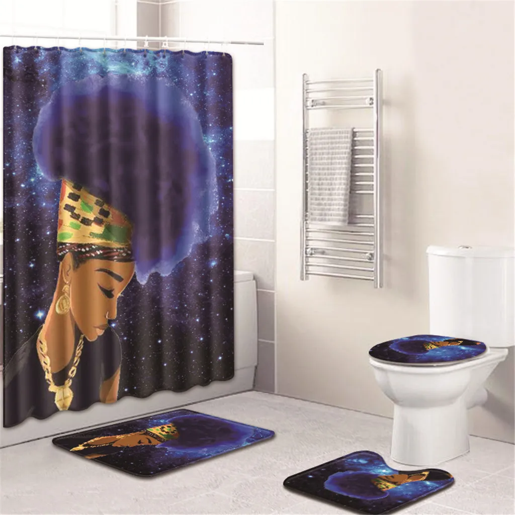 Занавески для душа s, красочные занавески для ванной комнаты, набор с ковриком, африканские аксессуары для ванной комнаты, санузел, домашний декор, 4 шт., F802 - Цвет: C