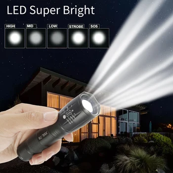 

T6 Strong Light LED Flashlight Ultra Bright Torch Camping Light 5 Switch Mode Waterproof Zoomable Bicycle Light 18650 Battery