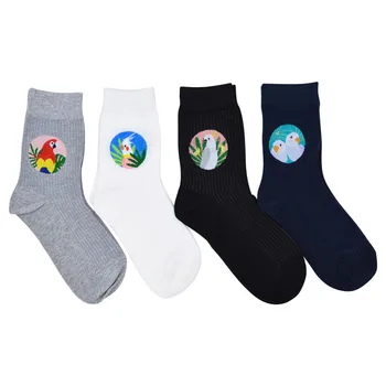 

2019 Women Cute Cotton Medium Bird Socks Illustrations Pattern Lady Tube Socks Art Funny oft and easy Prefect for daily