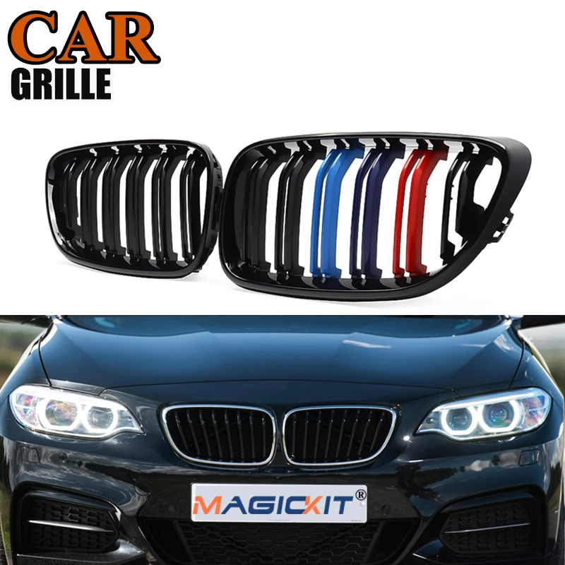 

MagicKit 2Pcs Car Front Gloss M-color Kidney Recing Grille Grilles For BMW 2 Series F22 F23 F87 M2 220i Auto Replace Accessories