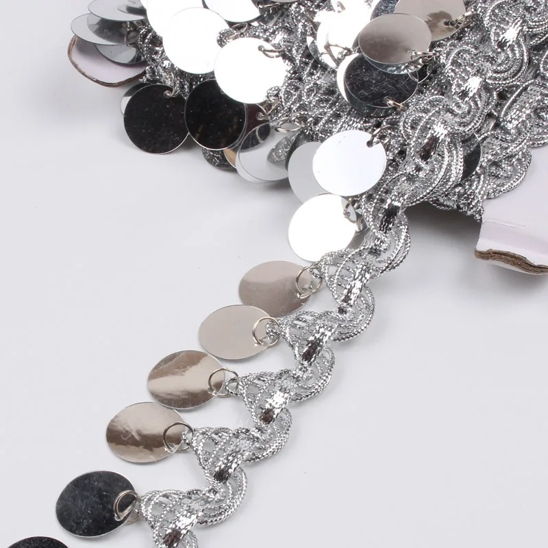 Description Picture 4 of item2Yards 35mm Gold Silver Sequins Lace Sewing Garments Accessories DIY Fringe Paillette Tassel Ribbon Fabric Supplier