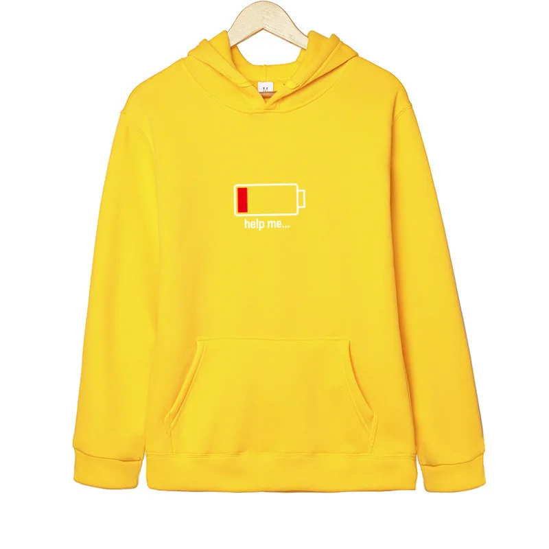 yellow 1 Новая модная забавная одежда с изображением батарейки для папы, мамы, мальчика и девочки, пуловер с капюшоном и принтом для мужчин и женщин, осенняя толстовка с капюшоном, толстовки с надписью Love - Цвет: yellow 1
