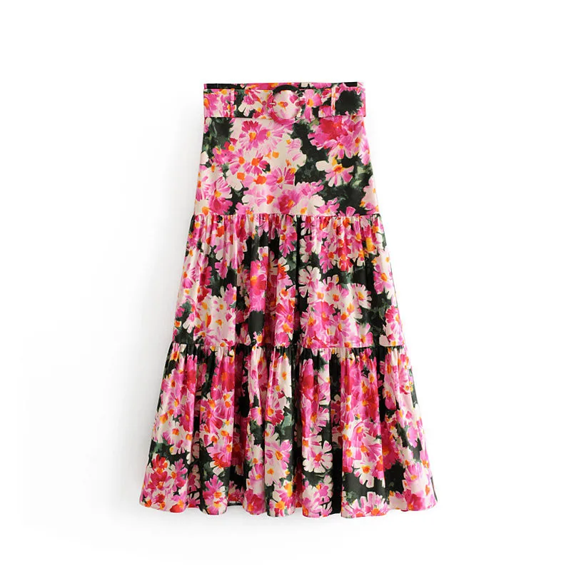 

2019 Europe And America Autumn New Style WOMEN'S Dress with Belt Large Flower Printed Skirt Women's 7687025