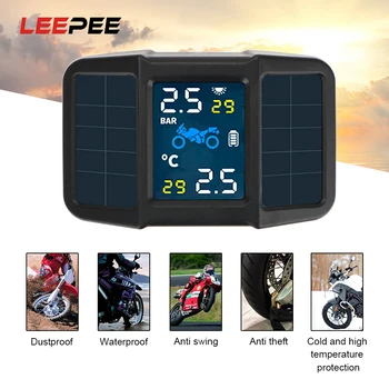 

LEEPEE Motorcycle TPMS Motor Tire Pressure With 2 External Sensors Tyre USB Solar Charging Temperature Monitoring Alarm System