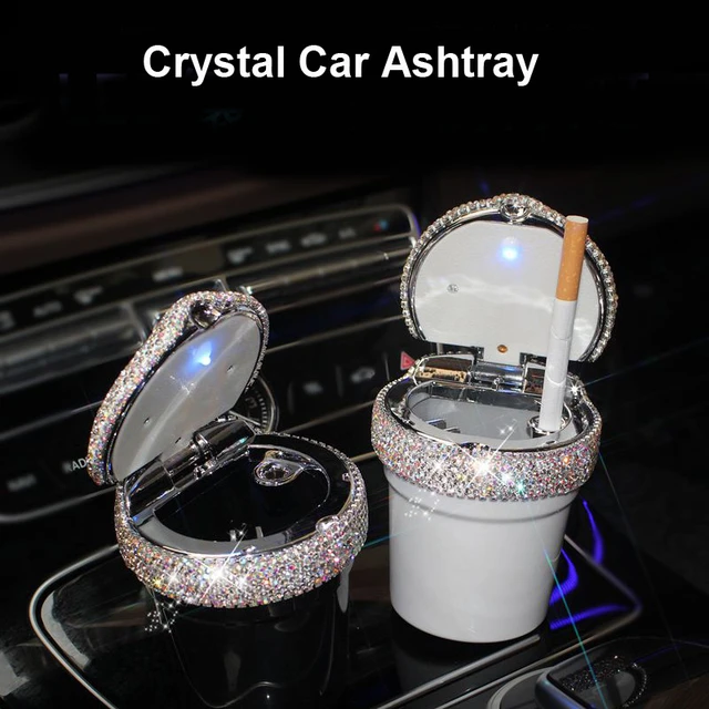 Rhinestone Cendrier Portable Voiture Avec Lumière LED Cristal Diamant  Cendrier Voiture Palette Palette Rangement Coupe Porte Pièces Auto Pour  Fille 