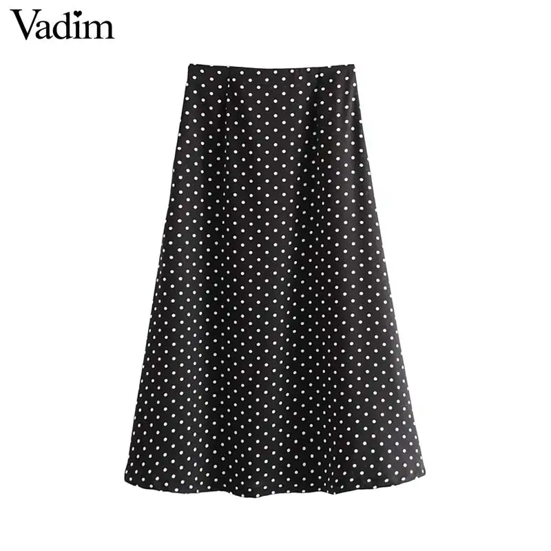 Vadim stylish chiffon polka dot midi skirt side zipper decorate buttons split female office wear basic mid calf skirts BA931 | Женская