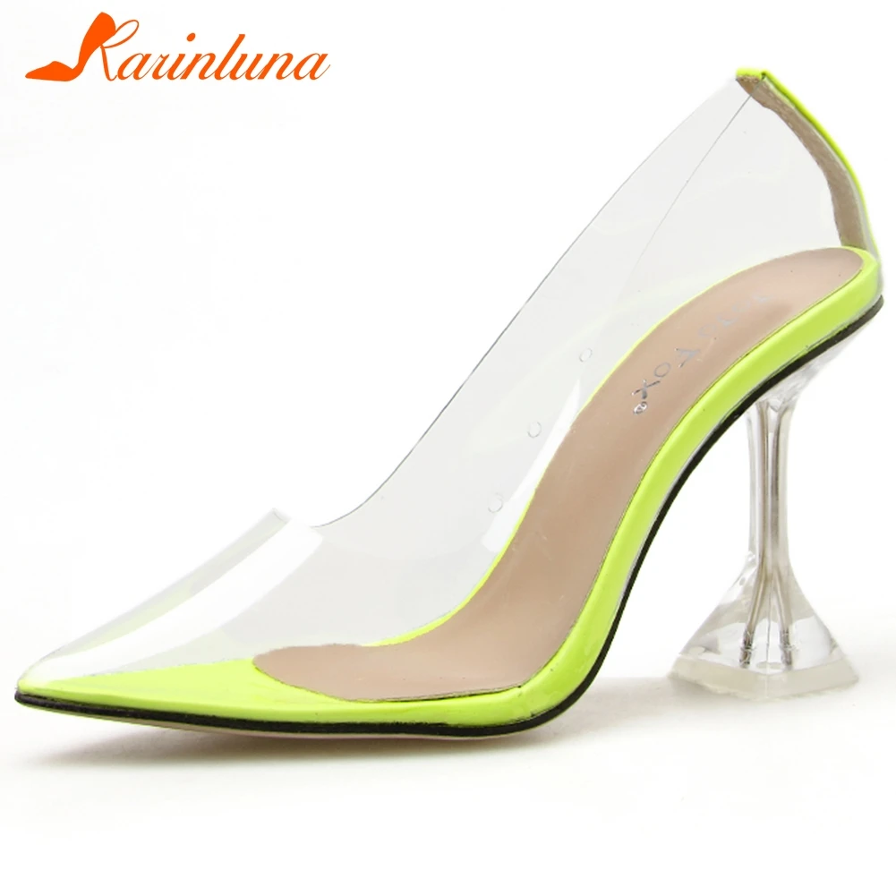 

KARINLUNA Fashion Lady Slip On Shallow High Heel Pumps Transparent Consise Casual Sexy Pumps Women Summer Shoes Woman