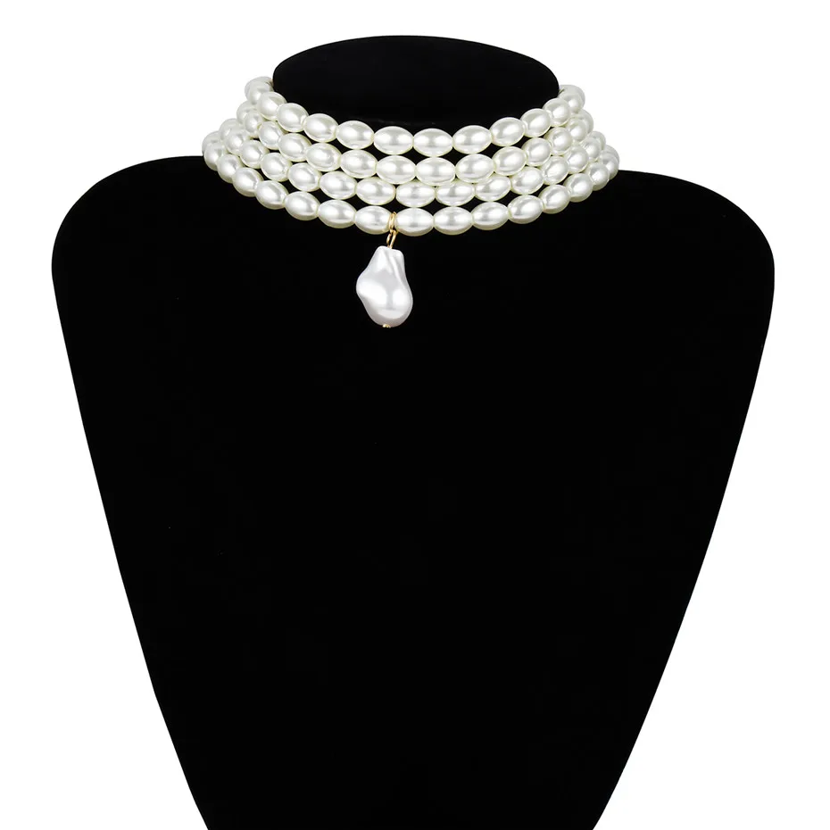 Многослойный белый искусственный жемчуг чокер с металлическим ломтиком фиксации широкий нагрудник модное ожерелье для женщин Свадебные украшения Шарм - Окраска металла: Necklace 10