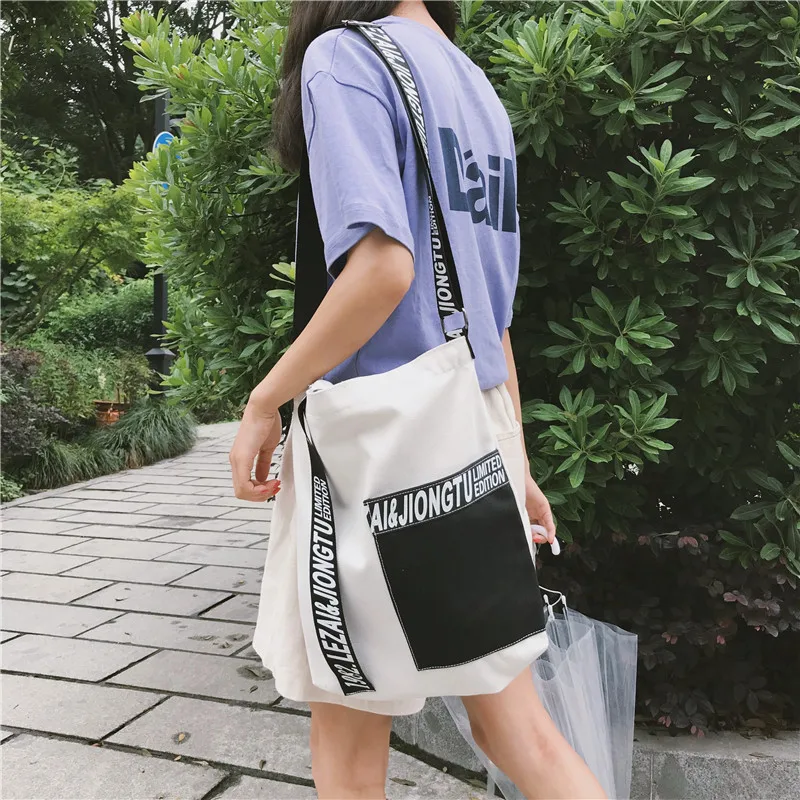 

Korean-style Cool Lettered Webbing Shoulder Bag Canvas Hand School Bag Harajuku Ulzzang Shoulder Bag Shopping Bag Women's