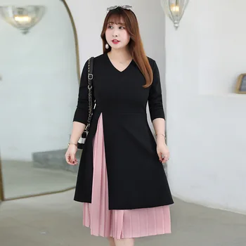 

Women's Spring Chiffon Patchwork Dress Plus Size Calf Casual Dress 100kg Can Wear