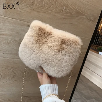 

[BXX] Faux Fur Bags For Women 2020 Winter Soft Small Crossbody Shoulder Bag Ladies Trending Chain Handbags and Purses HP225
