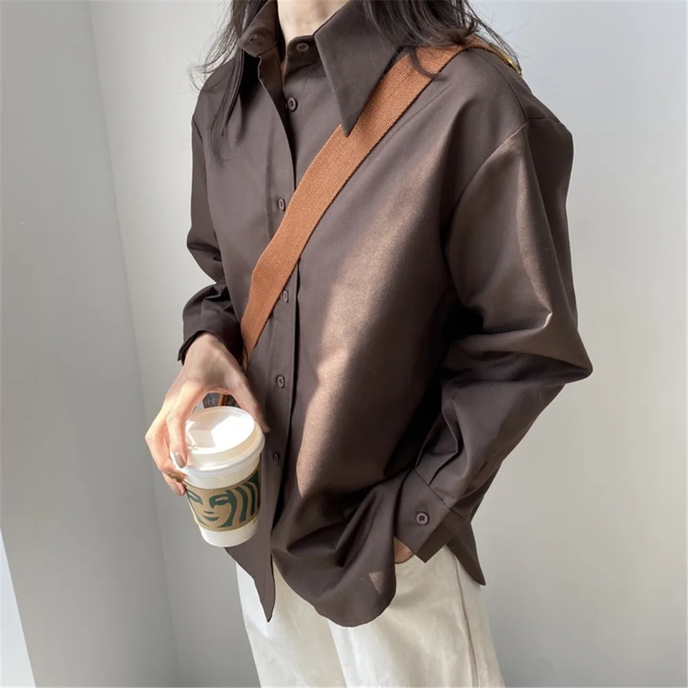 2020 Spring Women Brown Shirt Female Blouse Tops Long Sleeve Casual Turn-down Collar Style Women Loose Office Blouses Z1695 (46)