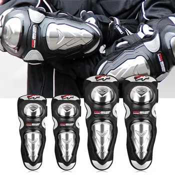 

Pro-biker 4Pcs Breathable Waterproof Elastic Knee Pads+Elbow Alloy Steel Shin Guards Protector Motorcycle Protective Knee Pads